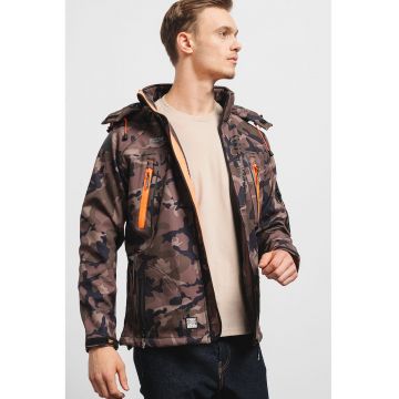 Geaca cu imprimeu camuflaj si gluga detasabila Techno