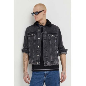 Karl Lagerfeld Jeans geacă din denim bărbați, culoarea negru, de tranziție