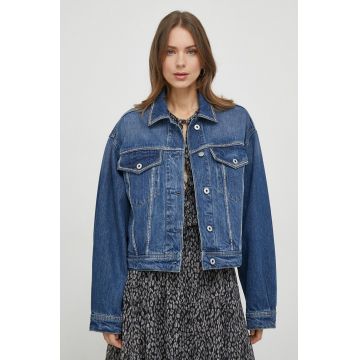 Pepe Jeans geacă din denim femei, culoarea bleumarin, de tranziție, oversized
