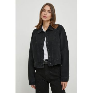 Pepe Jeans geacă din denim femei, culoarea negru, de tranziție