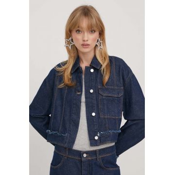 Stine Goya geacă din denim femei, culoarea bleumarin, de tranziție, oversized