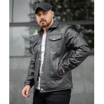 Geaca barbati neagra piele ecologica 12407 T13-1 Geaca barbati neagra piele ecologica 12407 T13-1