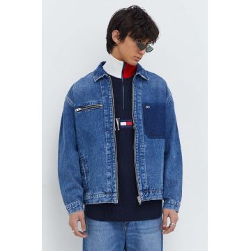 Tommy Jeans geacă din denim din bumbac culoarea bleumarin, de tranziție DM0DM18027