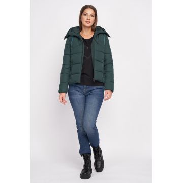 Geaca cu gluga si aspect matlasat - Verde inchis