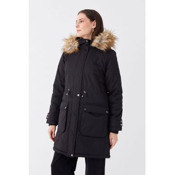 Geaca parka cu gluga cu garnitura de blana sintetica