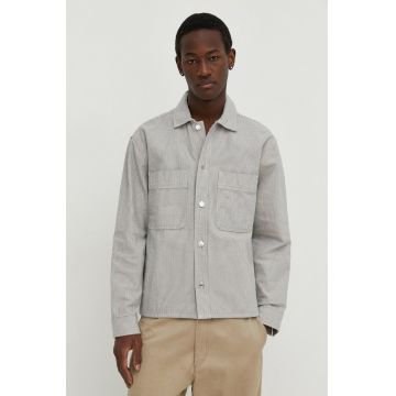 Abercrombie & Fitch geacă din denim bărbați, culoarea gri, de tranziție Abercrombie & Fitch geacă din denim bărbați, culoarea gri, de tranziție