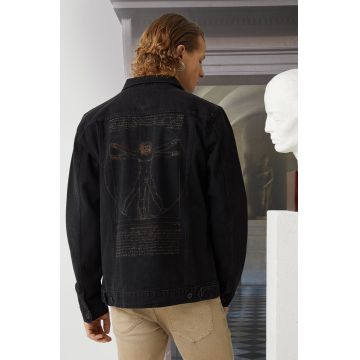 Medicine geacă din denim bărbați, culoarea negru, de tranziție