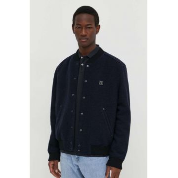 The Kooples jacheta bomber din lana culoarea albastru marin, de tranzitie The Kooples jacheta bomber din lana culoarea albastru marin, de tranzitie