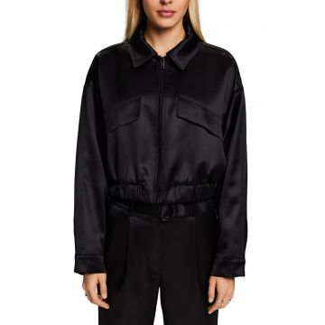 Jacheta bomber crop cu aspect satinat