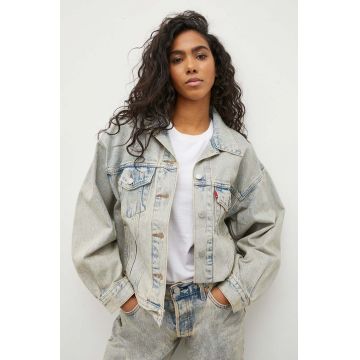 Levi's geacă din denim femei, culoarea gri, de tranziție, oversized
