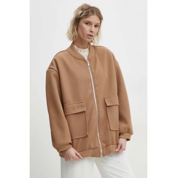 Answear Lab geaca femei, culoarea maro, de tranzitie, oversize