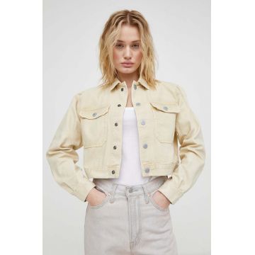 G-Star Raw geacă din denim femei, culoarea bej, de tranziție G-Star Raw geacă din denim femei, culoarea bej, de tranziție