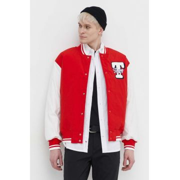 Tommy Jeans geacă bomber bărbați, culoarea roșu, de iarna, oversize DM0DM18702