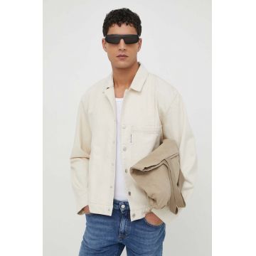 Won Hundred geacă din denim bărbați, culoarea bej, de tranziție, oversized 2888-15147