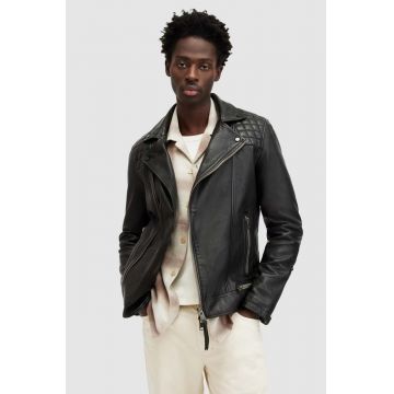 AllSaints geaca de piele CONROY barbati, culoarea negru, de tranzitie