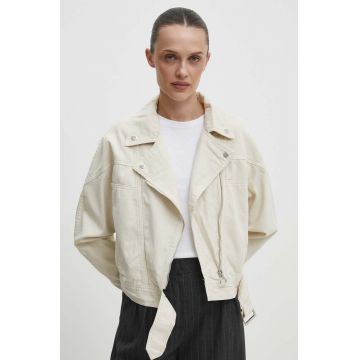 Answear Lab geacă din denim femei, culoarea bej, de tranziție, oversized