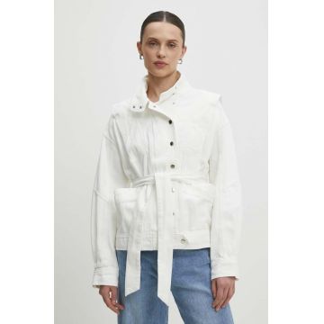 Answear Lab geacă din denim femei, culoarea bej, de tranziție