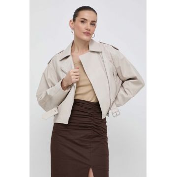 Marella geacă Ramones de piele femei, culoarea bej, de tranziție, oversize 2413440000000