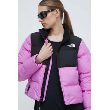 The North Face geaca CROPPED SAIKURU femei, culoarea violet, de iarna, NF0A853MUHO1