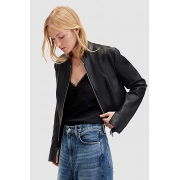 AllSaints geaca de piele SADLER JACKET femei, culoarea negru, de tranzitie, WL508Z