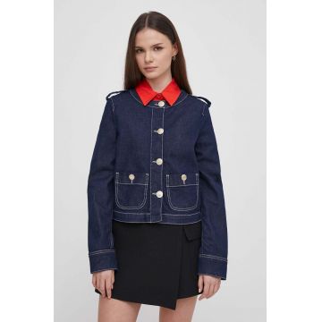 Emporio Armani geacă din denim femei, culoarea bleumarin, de tranziție, 3D2G63 2DM1Z