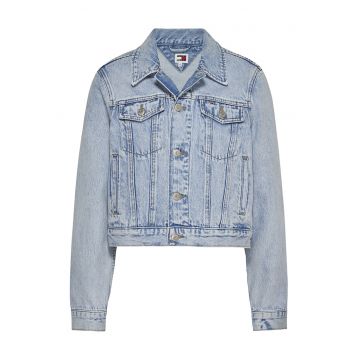 Jacheta din denim cu aspect decolorat