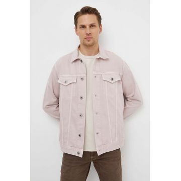 Pepe Jeans geacă din denim bărbați, culoarea roz, de tranziție