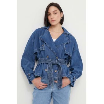 Pepe Jeans geacă din denim femei, culoarea bleumarin, de tranziție