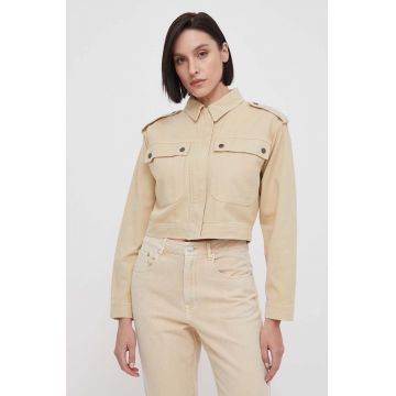 Pepe Jeans geacă din denim femei, culoarea bej, de tranziție, oversized