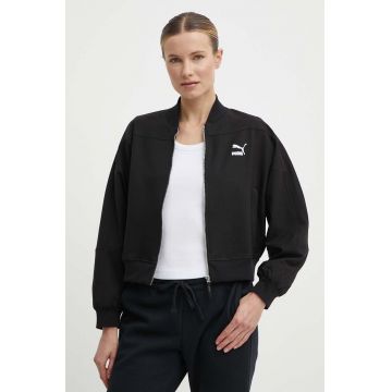 Puma geacă bomber Classics Shiny femei, culoarea negru, de tranziție, 623696