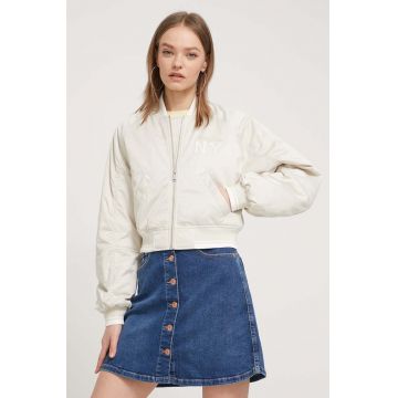 Tommy Jeans geacă bomber femei, culoarea bej, de iarna, oversize DW0DW17744