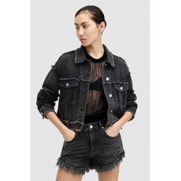 AllSaints geaca jeans CLAUDE FRAY JACKET femei, culoarea negru, de tranzitie, W041OA