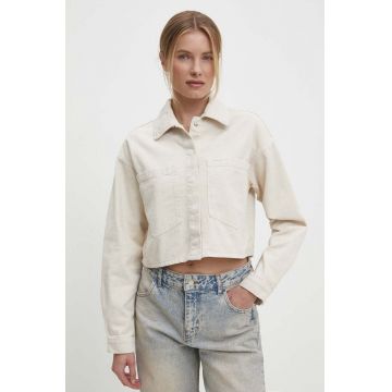 Answear Lab geacă din denim femei, culoarea bej, de tranziție