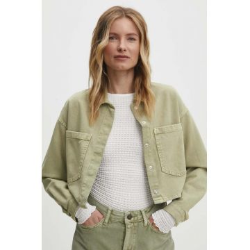 Answear Lab geacă din denim femei, culoarea verde, de tranziție