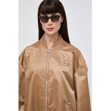 BOSS geacă bomber femei, culoarea bej, de tranziție, oversize, 50515886