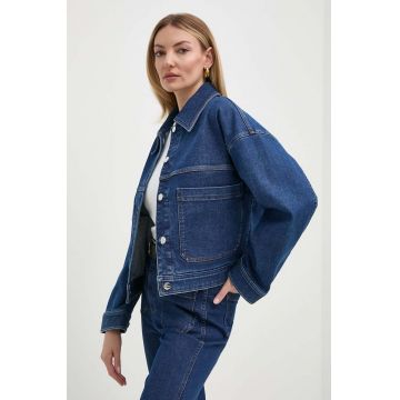 Ivy Oak geacă din denim femei, culoarea bleumarin, de tranziție, oversized, IO119094