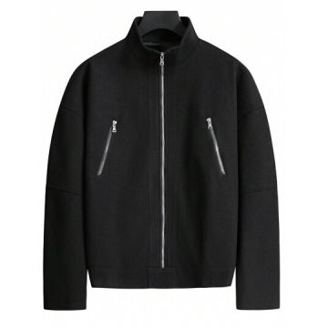 Jacheta cu fermoar si buzunare, negru, barbati, Shein