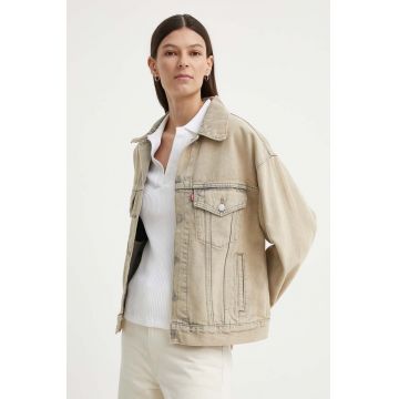Levi's geacă din denim femei, culoarea gri, de tranziție, oversized