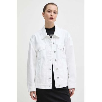 Miss Sixty geacă din denim x Keith Haring femei, culoarea alb, de tranziție, oversized, 6L1WJ2450000