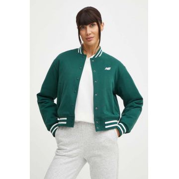 New Balance geaca bomber femei, culoarea verde, de tranzitie, oversize, WJ41509NWG