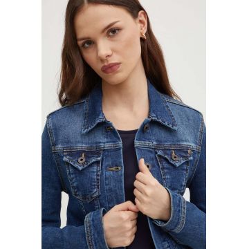 Pepe Jeans geacă din denim THRIFT femei, culoarea bleumarin, de tranziție, PL402011HT7