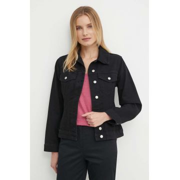 Sisley geacă din denim femei, culoarea negru, de tranziție