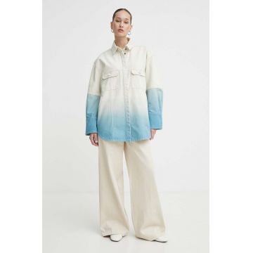 Stine Goya geacă din denim femei, culoarea bej, de tranziție, oversized, SG5630