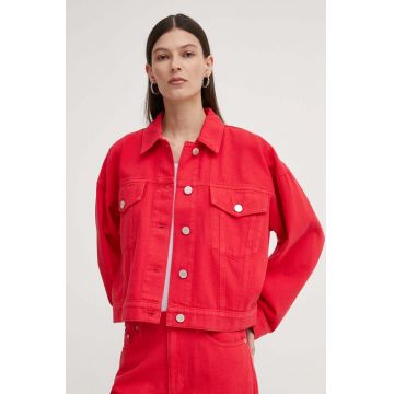 2NDDAY geacă din denim 2ND Rodriguez TT - Canvas Den femei, culoarea roșu, de tranziție, oversized, 2244717955