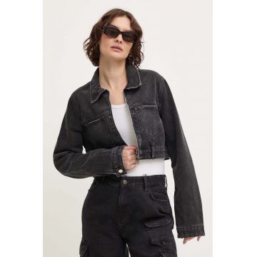 Answear Lab geacă din denim femei, culoarea negru, de tranziție