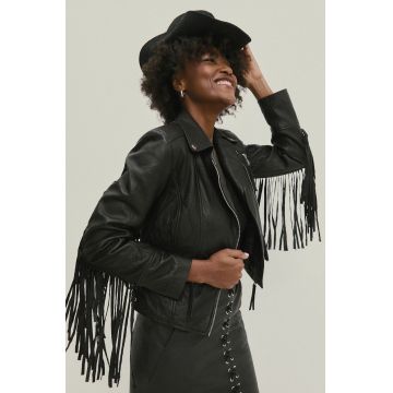 Answear Lab geaca ramones de piele femei, culoarea negru, de tranzitie