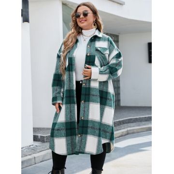Jacheta in carouri, cu nasturi si cu buzunare, verde, dama, Shein