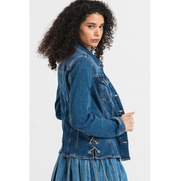 Jacheta slim fit de denim cu snururi