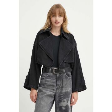 K+LUSHA geacă din denim femei, culoarea negru, de tranziție, KLOLIMPIDF131KLW13