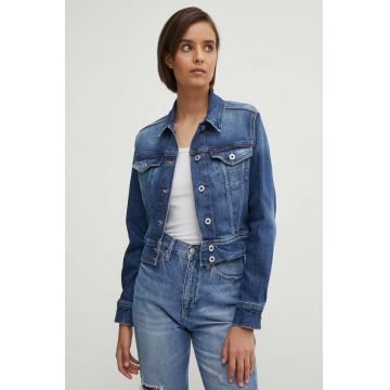 Pepe Jeans geacă din denim CROPPED JACKET femei, culoarea bleumarin, de tranziție, PL402431HV3